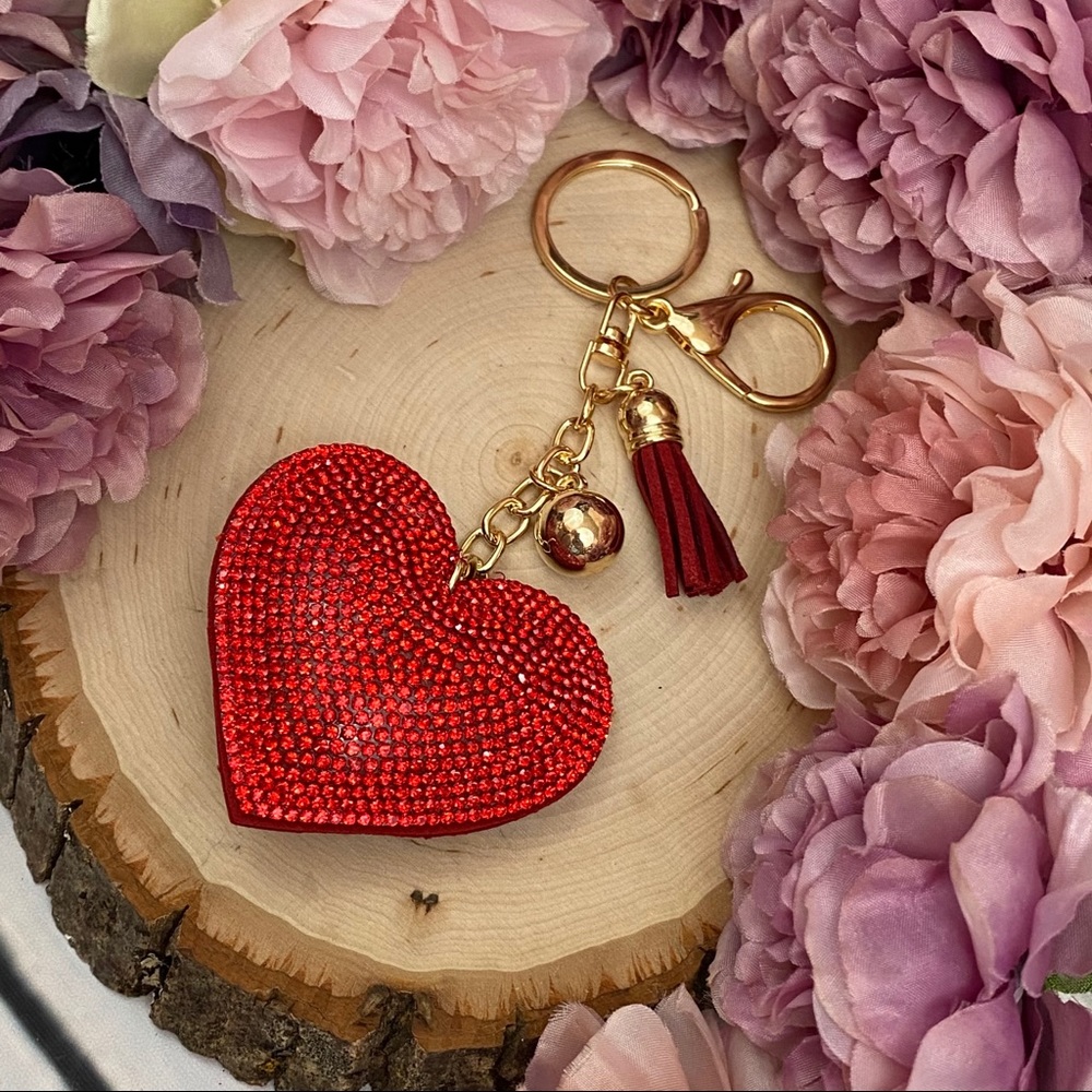 Red Rhinestone Heart with Tassel Keychain - Picture 4 of 9